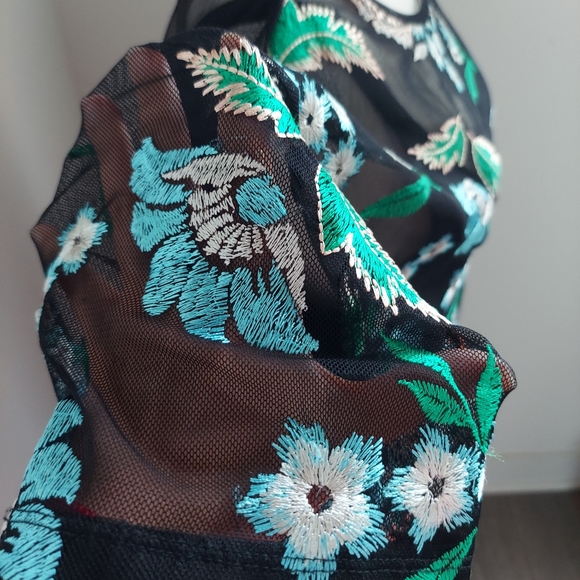 Zara Floral/Black Semi-Sheer Mini Dress - Picture 9 of 10